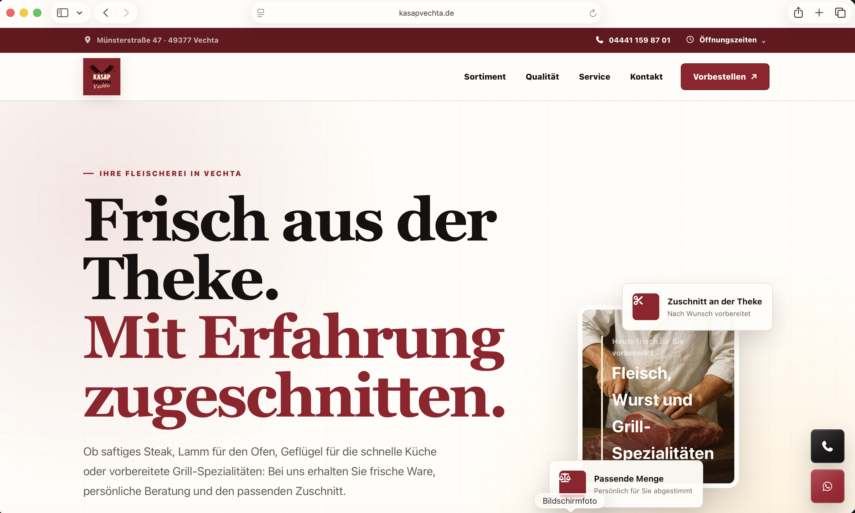 Vorschau der von Bee HMBLE entwickelten Webseite von Kasap Fleischerei Vechta